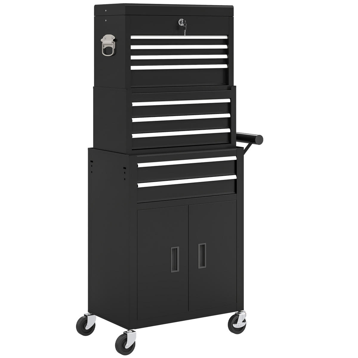 WERKZEUGKISTE 3-IN-1, rollender Werkzeugschrank mit 9 Schubladen, Stahl, Schwarz - Schwarz, Metall (33/133/69.5cm) - HOMCOM