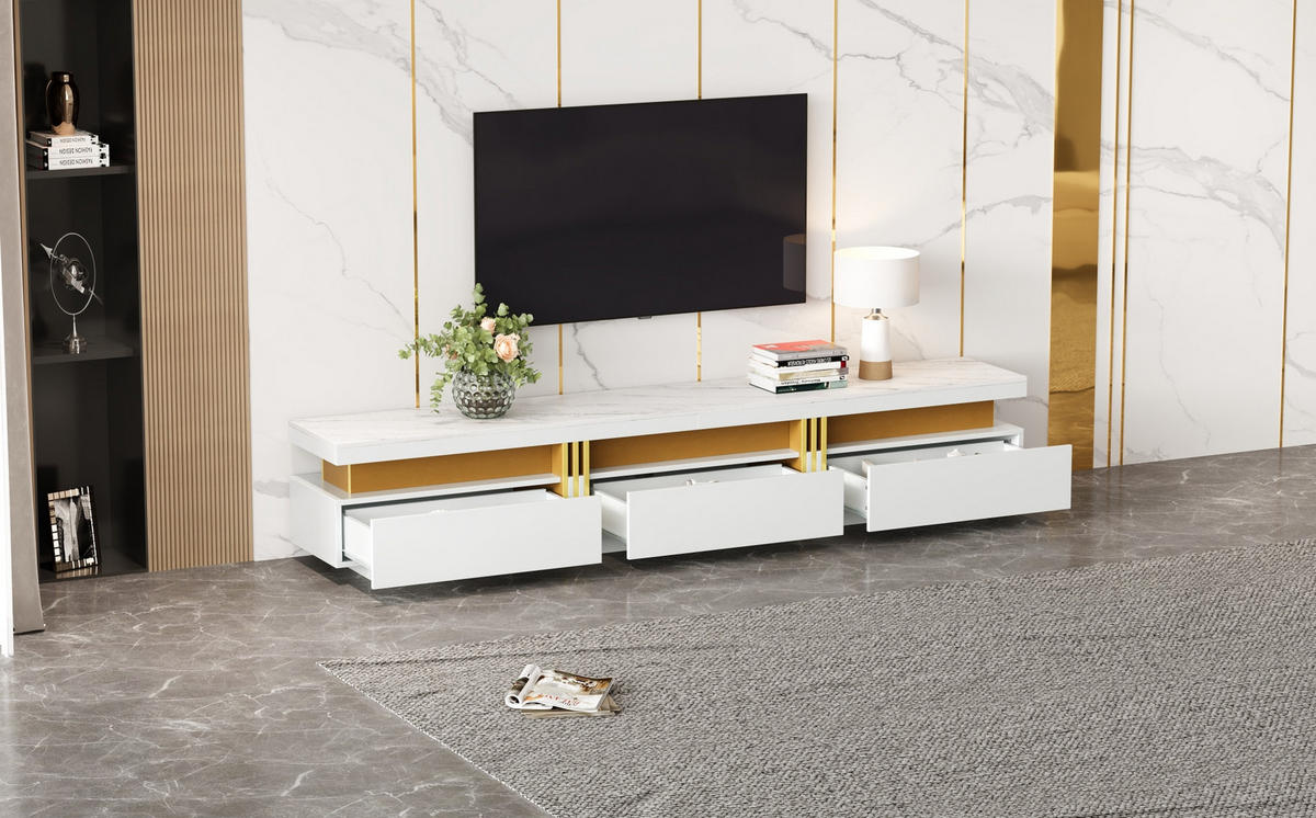 TV-LOWBOARD und Couchtisch-Set in Weiß 200/40/42 cm + 100/50/40 cm - Weiß, Holzwerkstoff (50/100/40cm) - Redom