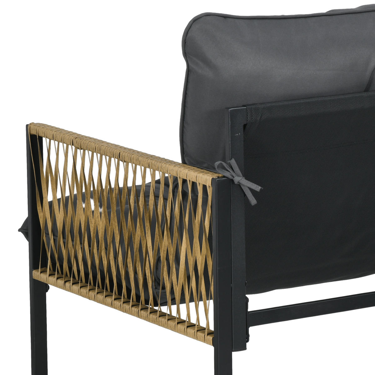 GARTENSET DE-13591 4-teilig mit Glastisch, 3 Kissen Grau - Grau, Metall - ComfortXL