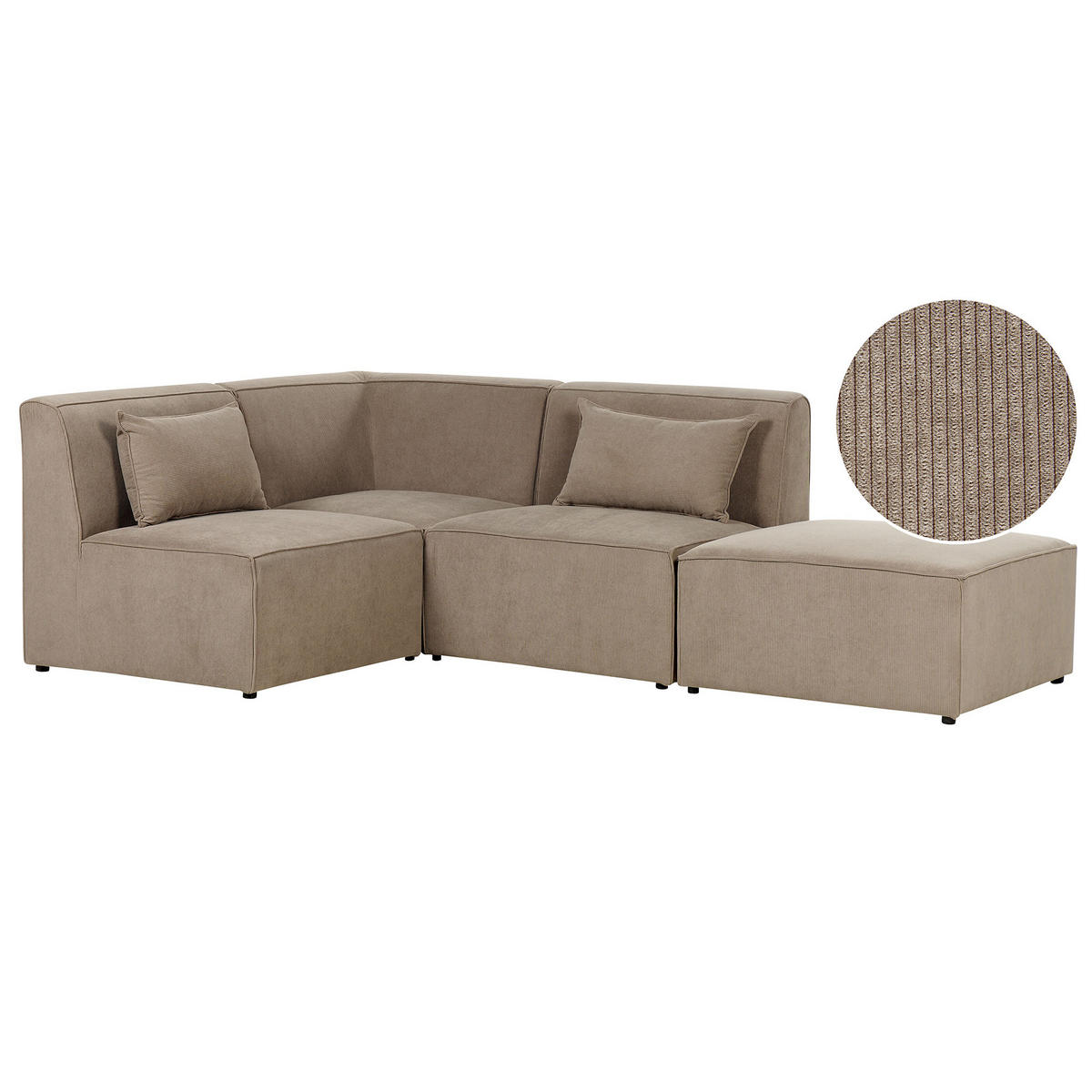 3-SITZER-ECKSOFA Cord taupe linksseitig mit Ottomane Lemvig - Beige, Textil (250/166cm) - Beliani