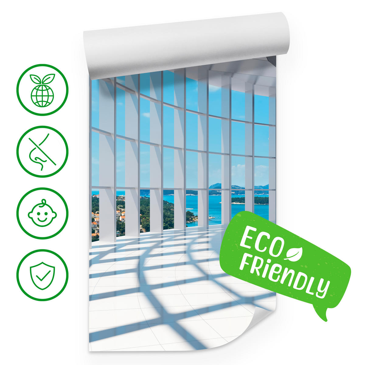 FOTOTAPETE für Wohnzimmer Räumlicher Tunnel mit Meerblick 500x350 - Blau/Beige, Papier (500/350cm) - Muralo