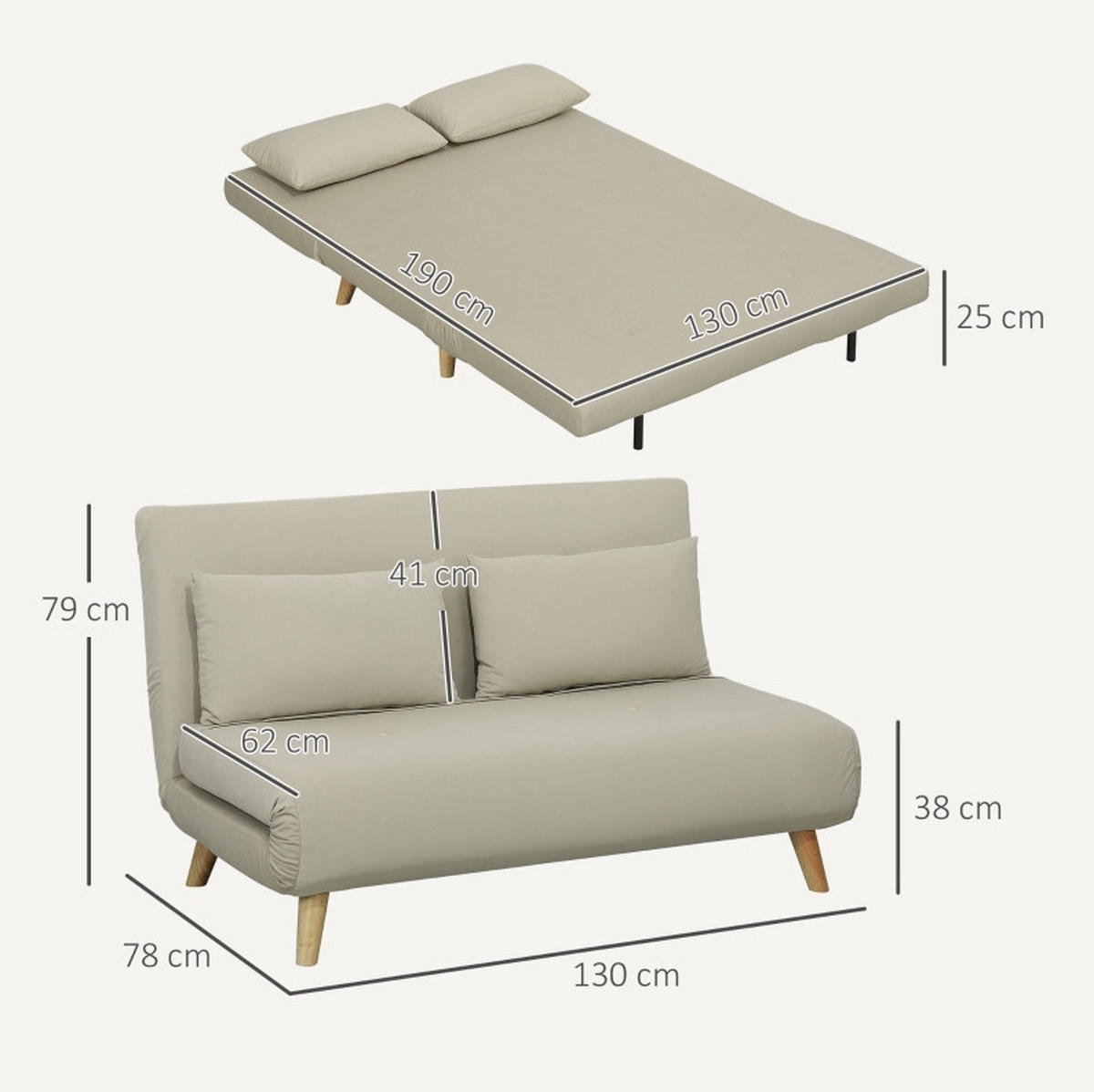 SCHLAFSOFA Polyester Samtoptik mit 6-fach verstellbarer Rückenlehne 130/78/79 cm Beige - Beige, Textil (78/79/130cm) - Redom
