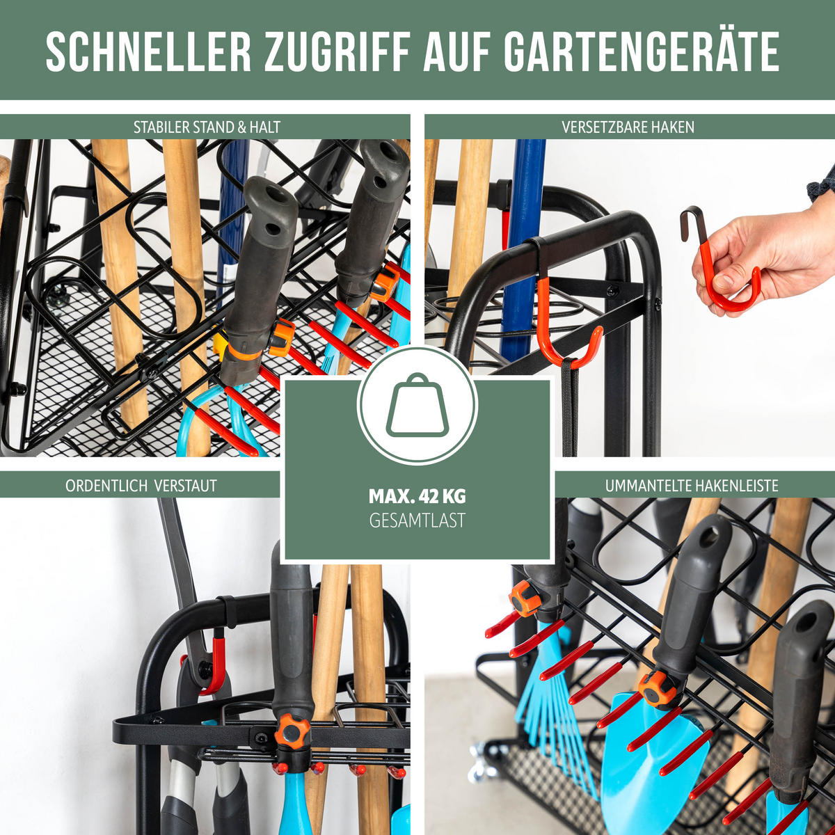 GARTENGERÄTE-ORGANIZER - Schwarz, Metall (62.5/63/62.5cm) - eluno