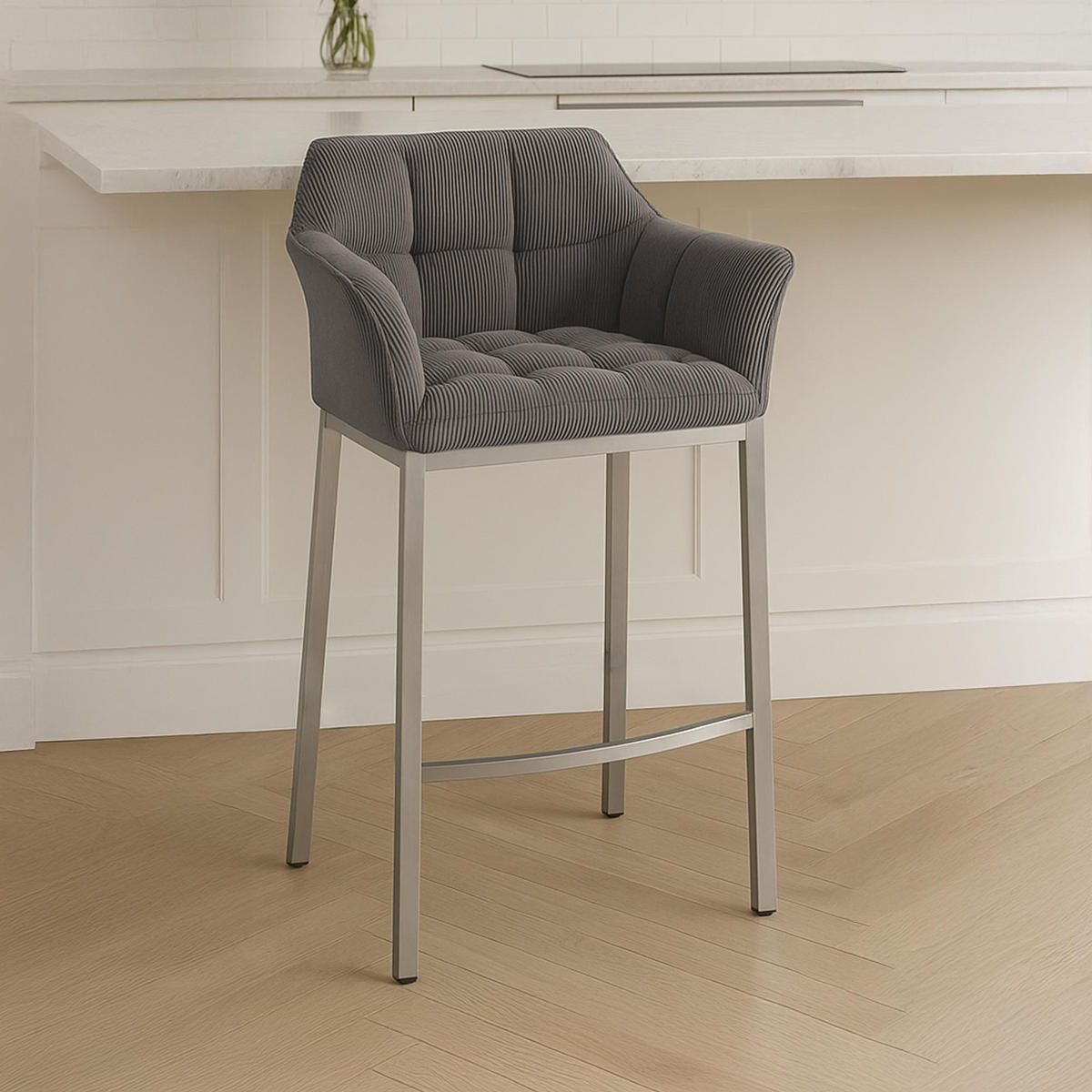 BARHOCKER Damaso Cordbezug 110x64x48 cm taupe - Taupe, Metall (64/110/48cm) - furnicato