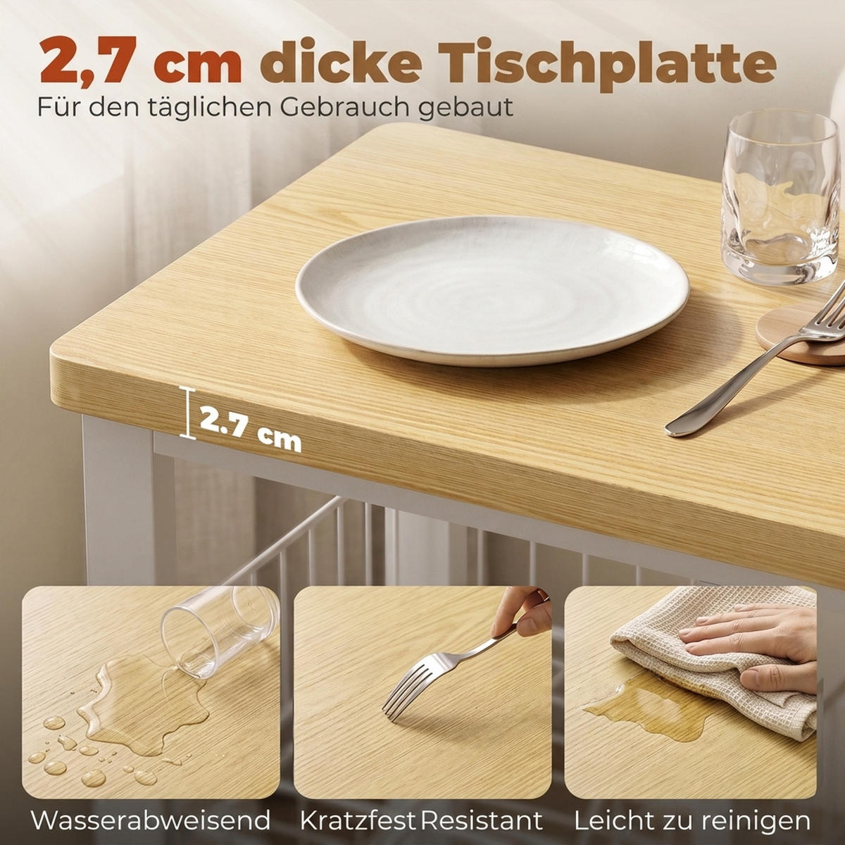 KUCHYŇSKÁ police, dřevotříska, uhlíková ocel, dub, bílá - bílá, kompozitní dřevo/plast (35/80/100cm) - HOMCOM