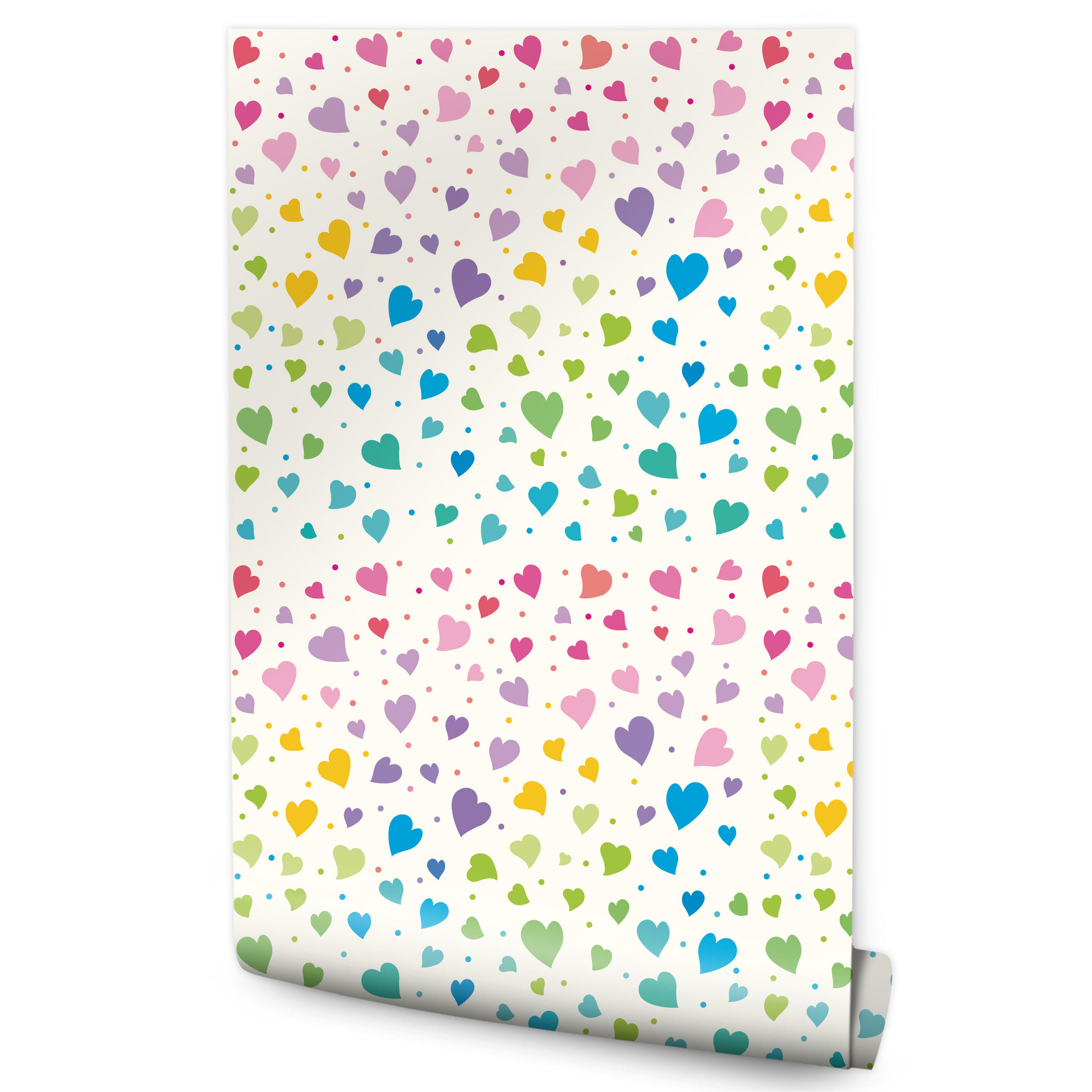 VLIESTAPETE Bunte Herzen im Boho-Stil – Bunt, Weiß – 50x1000 cm - Multicolor/Weiß, Papier (50/1000cm) - Muralo