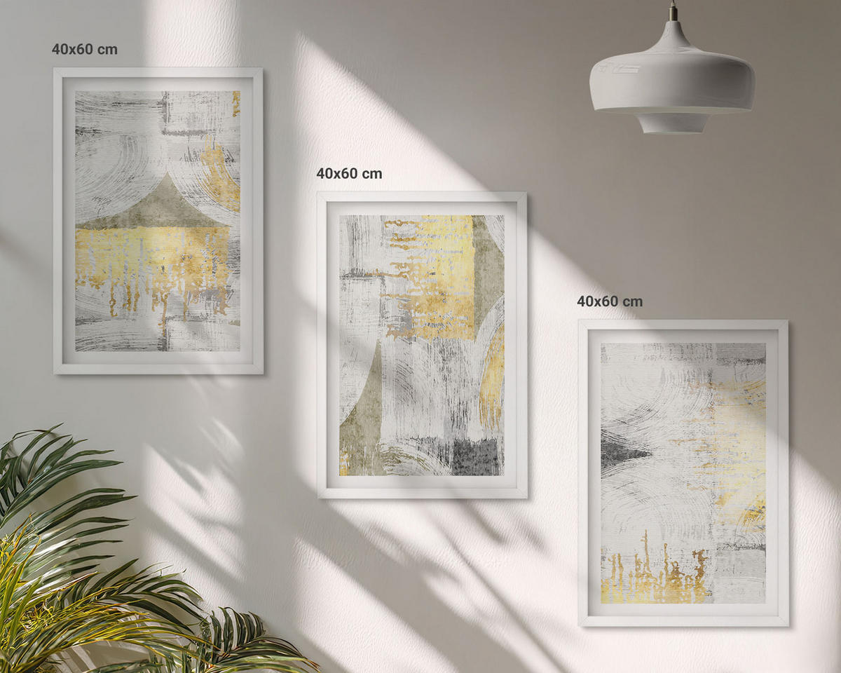 BILDER SET 3er Set - 40x60 cm Weißer Rahmen - Abstrakte modische Malereimuster - Weiß, Kunststoff (40/60cm) - TULUP