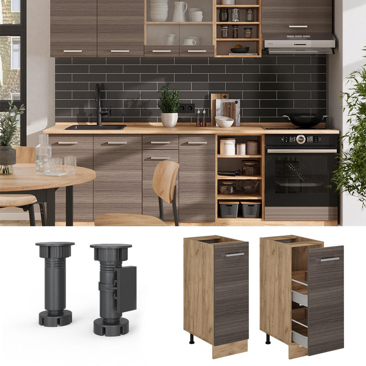 APOTHEKERSCHRANK R-Line Edelgrau 30 cm AP Marmor - Honigeiche/Grau, Holzwerkstoff (30/81.6/60cm) - Vicco