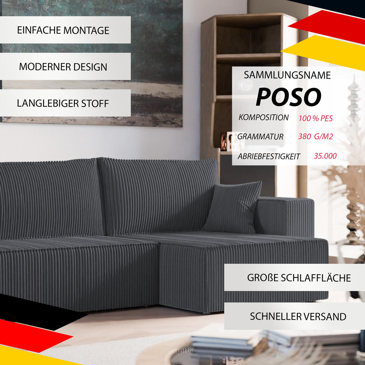 ECKSOFA mit Schlaffunktion und Bettkasten, Grau - Grau, Holzwerkstoff/Textil (145/276cm) - Idohome
