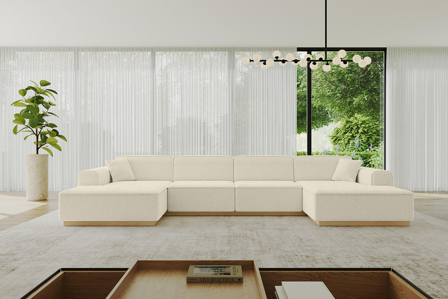WOHNLANDSCHAFT IREA-U2-v2 - 382x165x81 cm Beige - Beige, Holzwerkstoff/Textil (382/81/165cm) - ALTDECOR