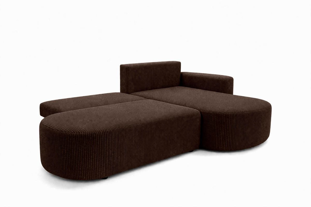 ECKSOFA Mit Schlaffunktion Und Bettkasten, Cordstoff Poso, Braun, Rechts, ROUND ONE OPEN XL - Braun, Holz (262/175cm) - Kaiser Möbel