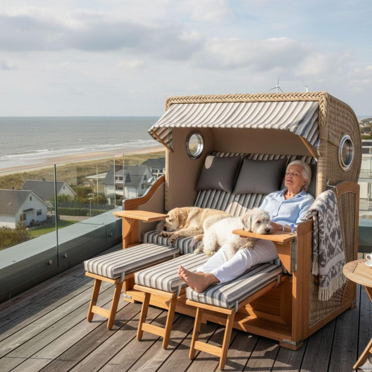 STRANDKORB XXL Baltikum mit Bullaugen - Braun/Grau, Metall (170/170/95cm) - Mr. Deko