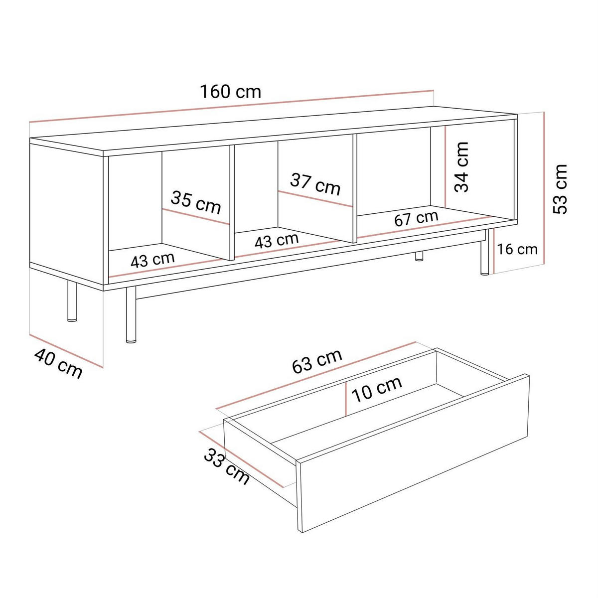 TV-SCHRANK FLORENCE mit LED-Beleuchtung - Kaschmir, Holzwerkstoff (160/53/40cm) - Lookway