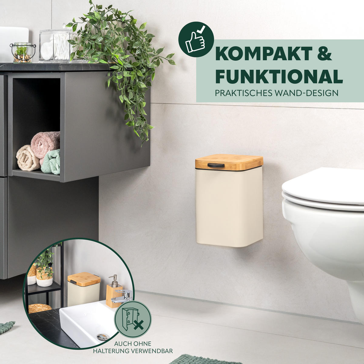 WAND-KOSMETIKEIMER 3 L, eckig, beige - Beige, Metall (16/24/23cm) - bremermann