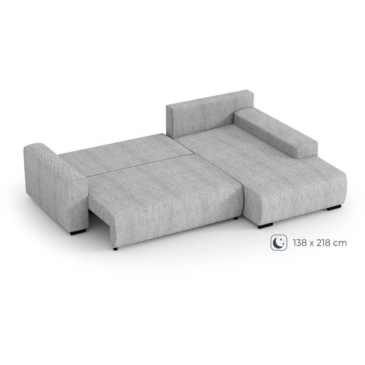 ECKSCHLAFSOFA Benny hellgrau rechts - Silberfarben/Schwarz, Kunststoff/Textil (271/185cm) - Beautysofa