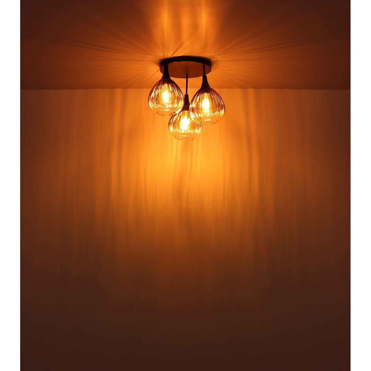 DECKENLEUCHTE Metall, Schwarz, Glas rauchfarben, 3-flammig - Schwarz, Glas (44/44/35cm) - Globo Lighting