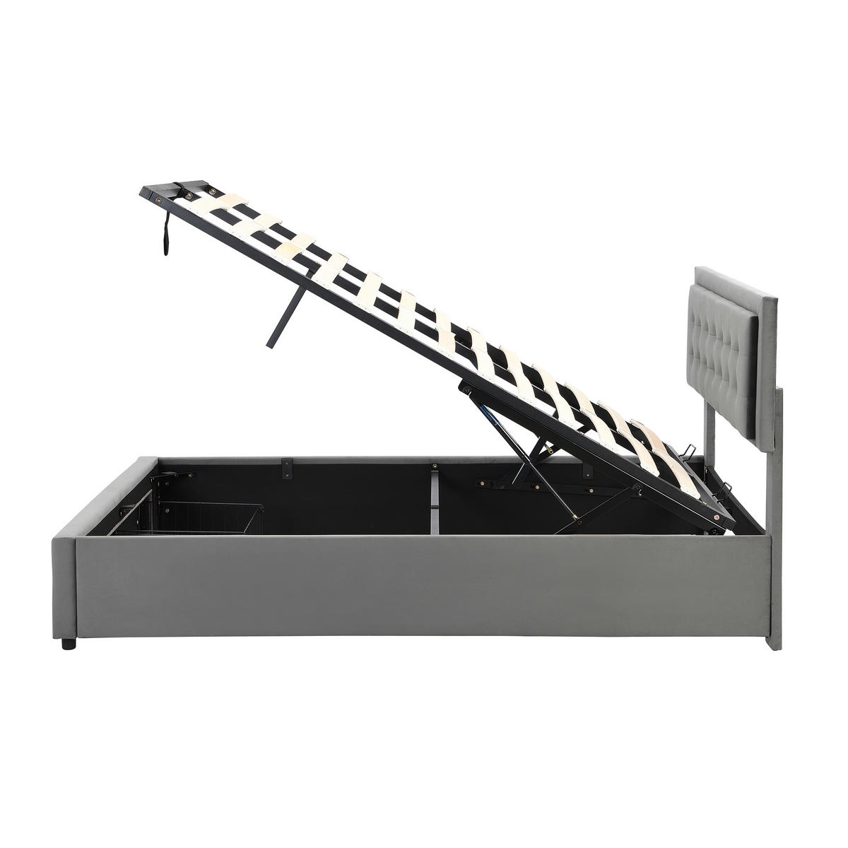 POLSTERBETT 140/190 cm grau aus Samt mit Stauraum und verstellbarem Kopfteil - Grau, Textil (140/190cm) - OKWISH