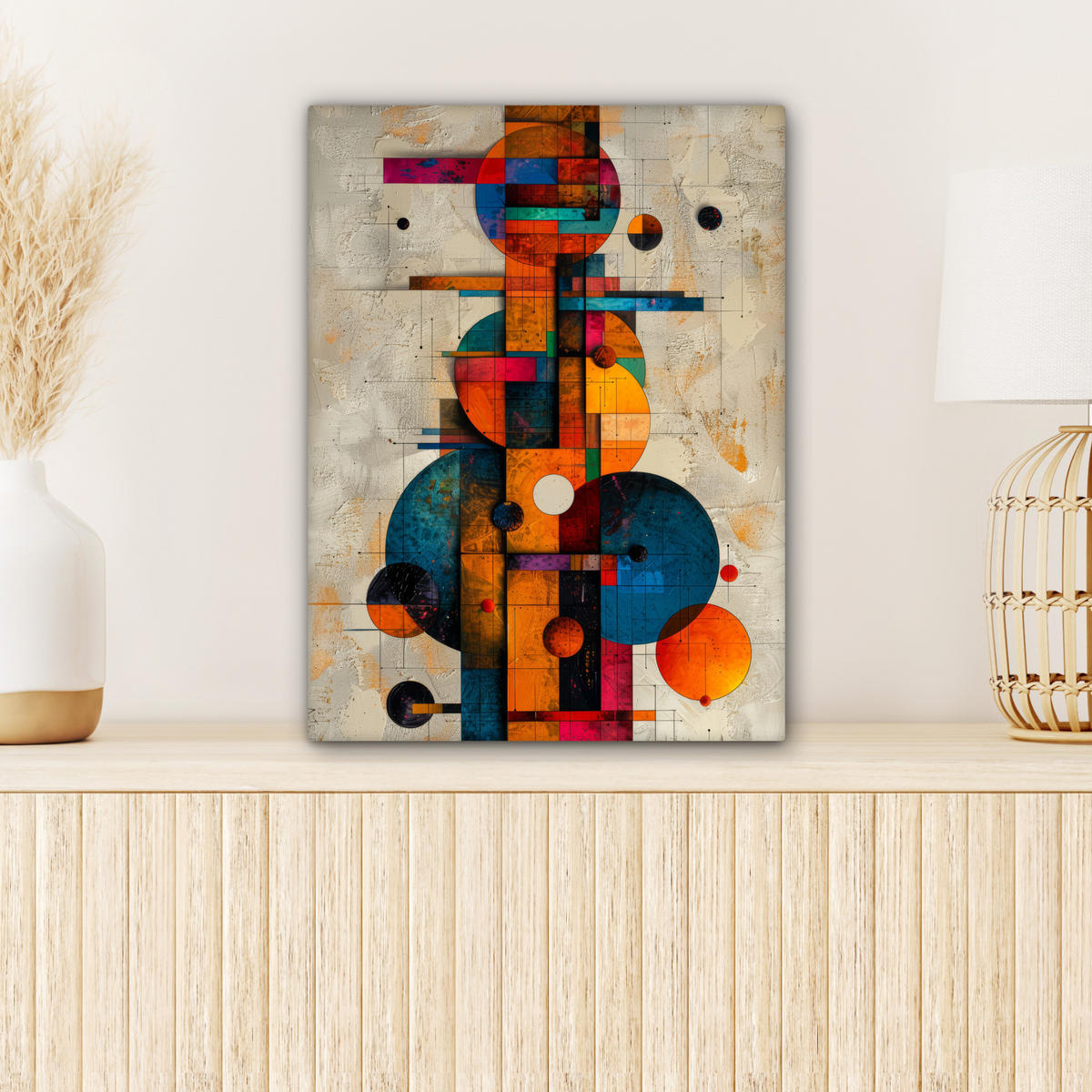OBRAZ NA PLÁTNE Vintage - Moderné umenie - Oranžová - Geometrické tvary 30x40 cm - viacfarebná, textil (30/40cm) - MuchoWow
