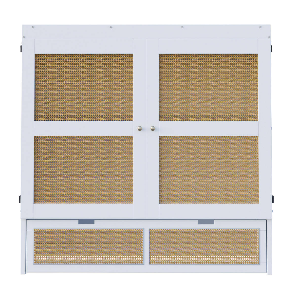 MULTIFUNKTIONSBETT 140/200 cm Weiß Rattan-Design mit Stauraumschubladen aus Holz - Weiß, Holzwerkstoff (140/200cm) - OKWISH