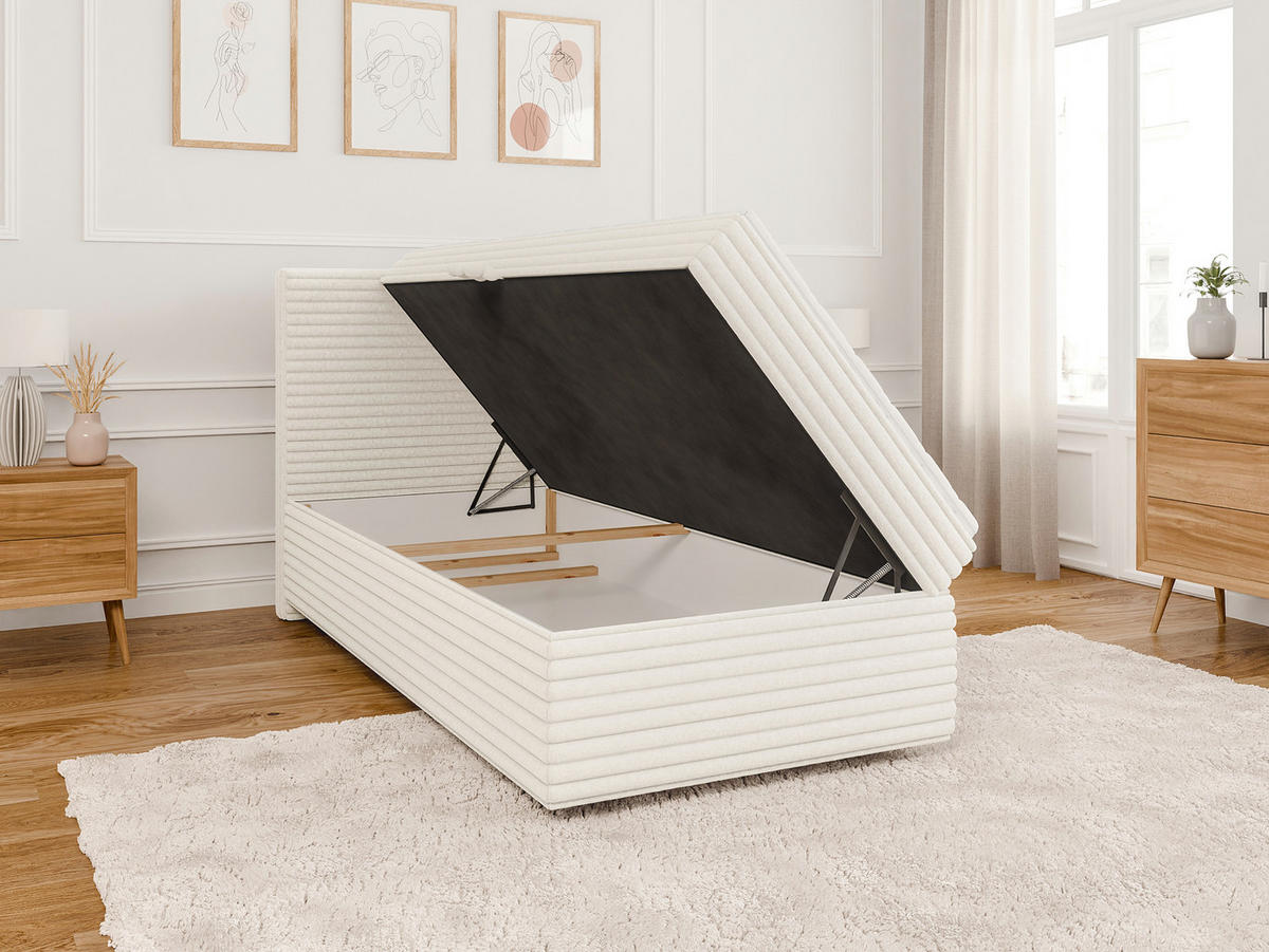BOXBETT Roma 90/200 cm Hellbeige Plüschcord - Beige/Schwarz, Holz/Kunststoff (90/200cm) - S-Style Möbel