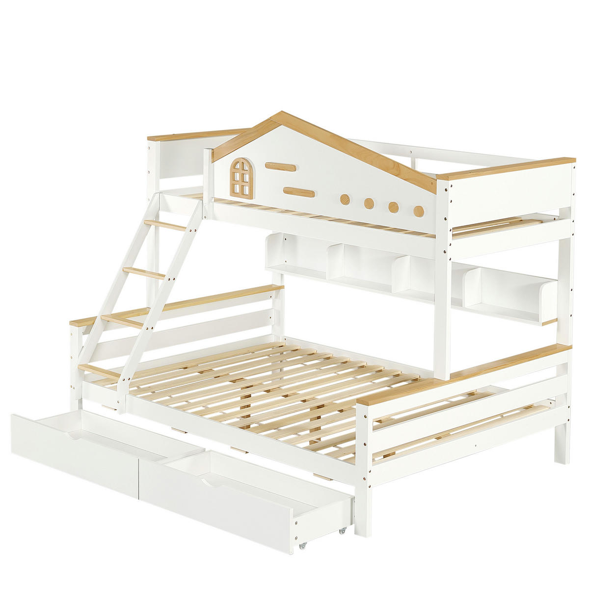 ETAGENBETT 90/200 cm + 140/200 cm Weiß, Natur - Ahornfarben/Weiß, Holz/Holzwerkstoff - Raumix