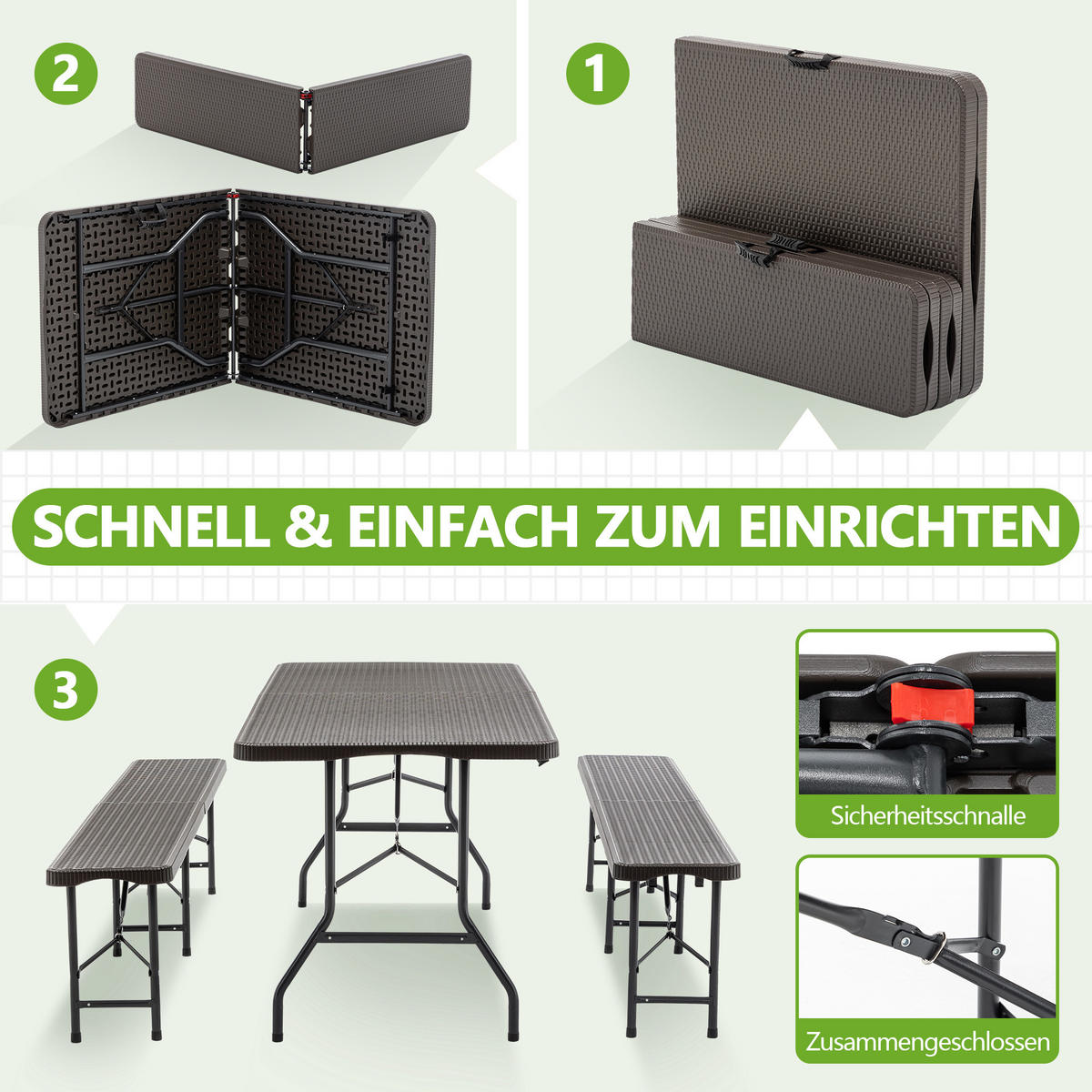 GARTENMÖBEL,1 Tisch+2 Bänke,braun - Braun, Kunststoff - Vallsero