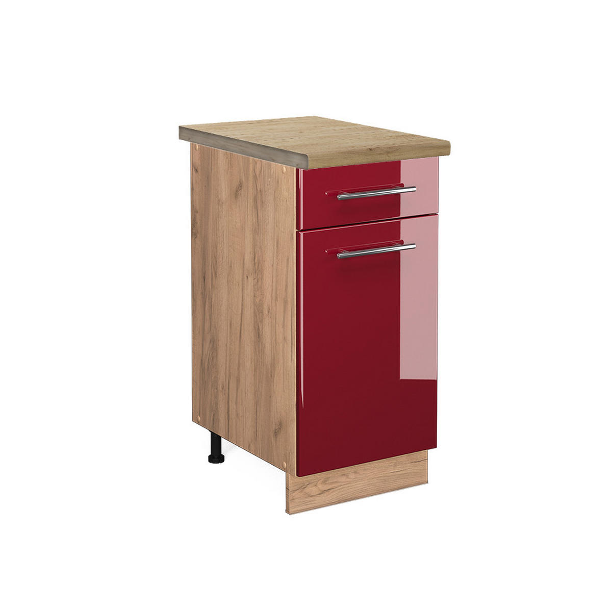 KÜCHENUNTERSCHRANK Fame-Line Bordeaux Hochglanz 40 cm, AP Eiche - Bordeaux/Eiche Wotan, Holzwerkstoff (40/82/60cm) - Vicco