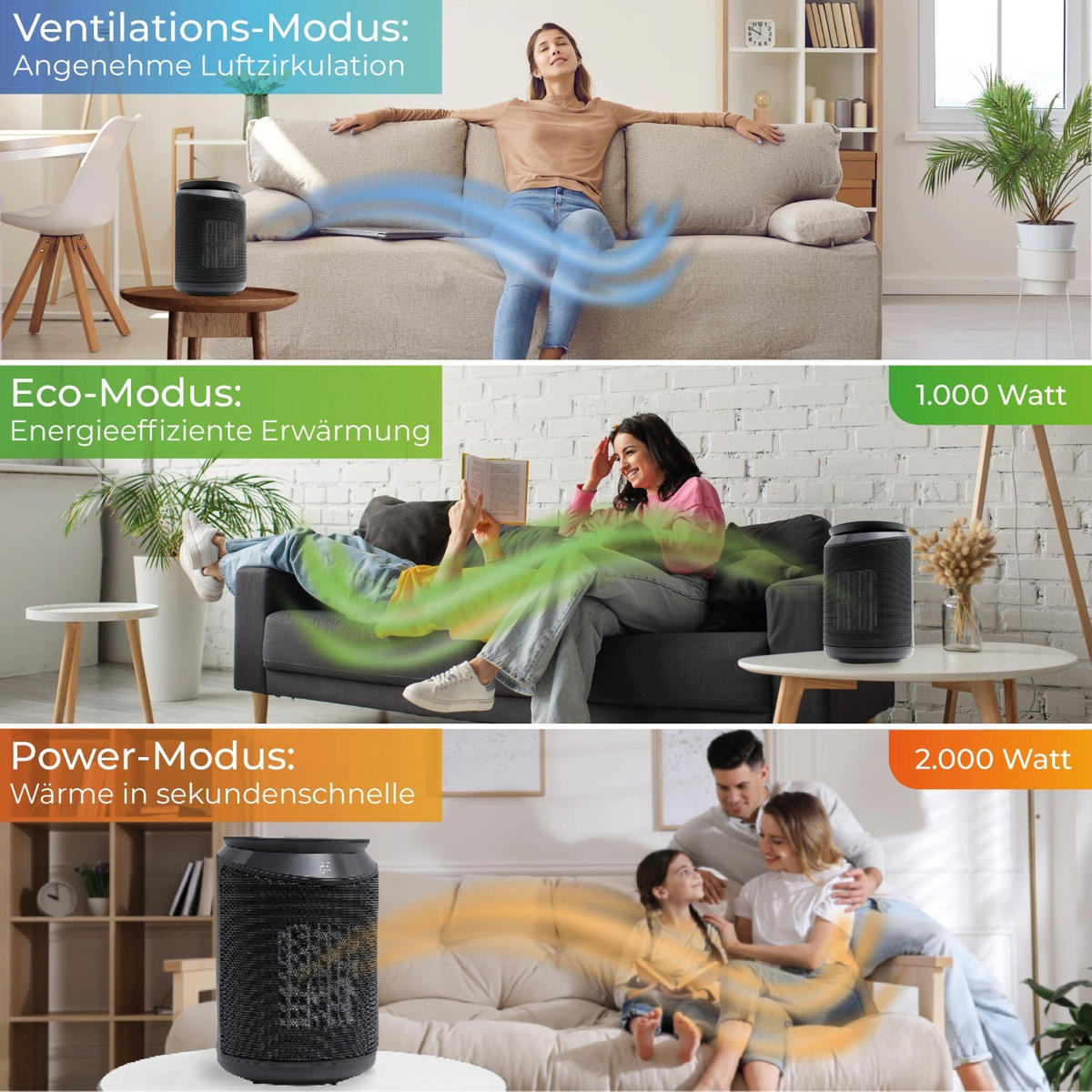 HEIZLÜFTER 2000 Watt Schwarz Keramik - Schwarz, Kunststoff (17/29.5/17cm) - KLAMER