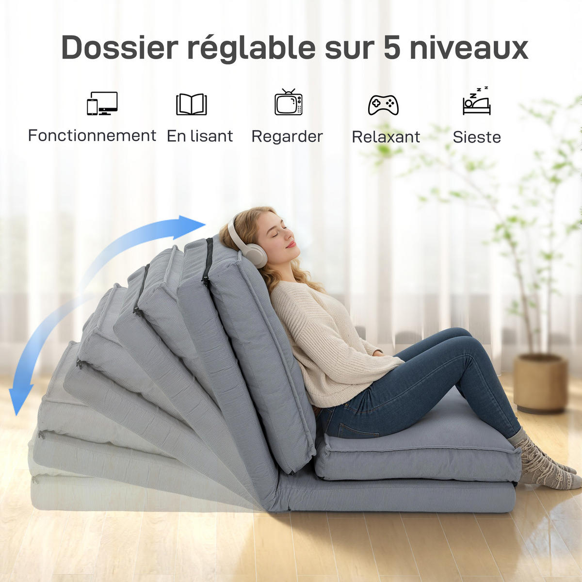 SCHLAFSESSEL DE-13496 5-fach verstellbar, Kordelsamt Grau - Grau, Textil (59/68/69cm) - ComfortXL