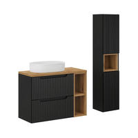 BADMÖBEL Riva 2er-Set Schwarz und Holz - Schwarz, Holzwerkstoff (80.4/59/40cm) - Petits-meubles