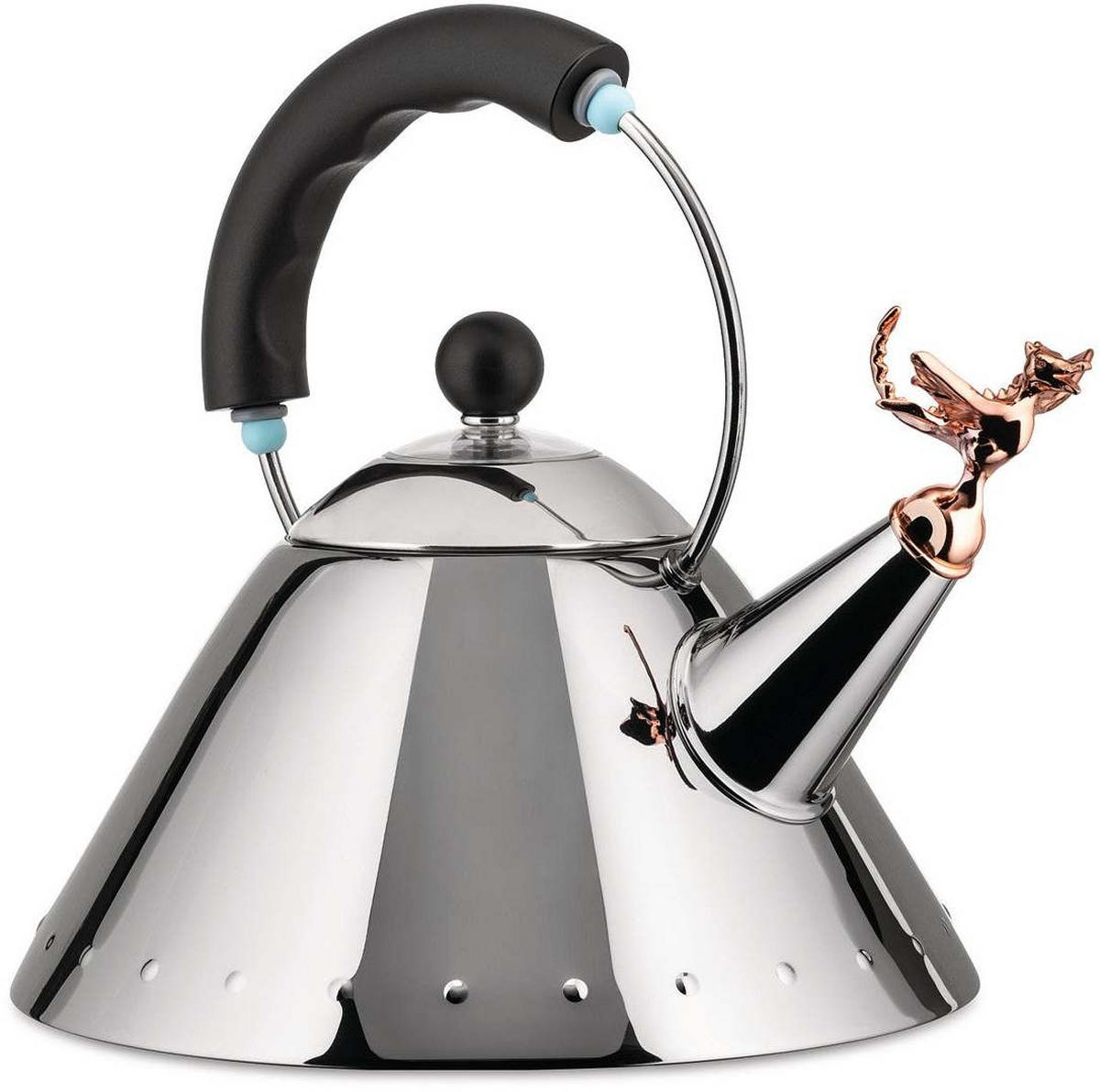 FLÖTENKESSEL Tea Rex - 2 Liter - Michael Graves - 9093REX B - Schwarz, Metall (1cm) - Alessi