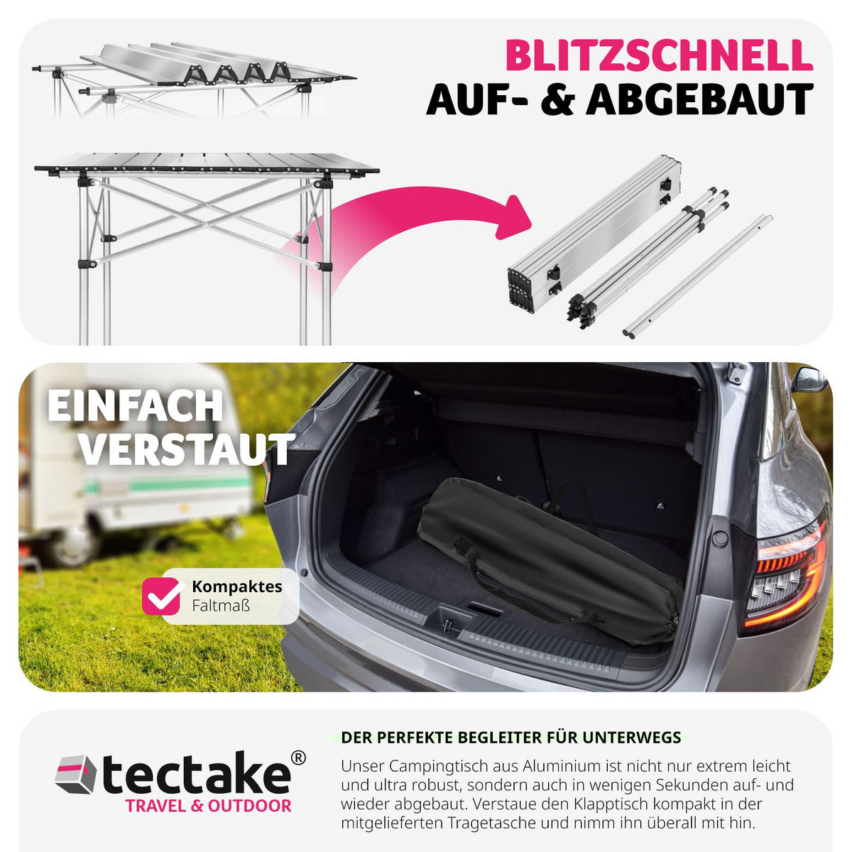CAMPINGTISCH ,70 x 70 x 70 cm,grau - Grau, Metall (70/70/70cm) - tectake