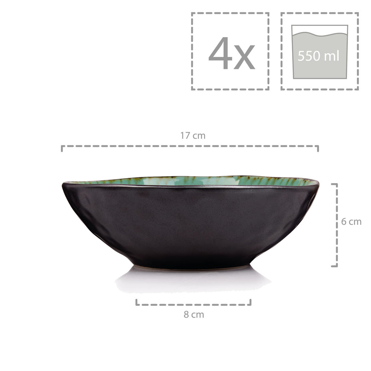 SCHALEN SET PALM BEACH 4 teilig aus Steingut - Grün, Keramik (8cm) - Sänger