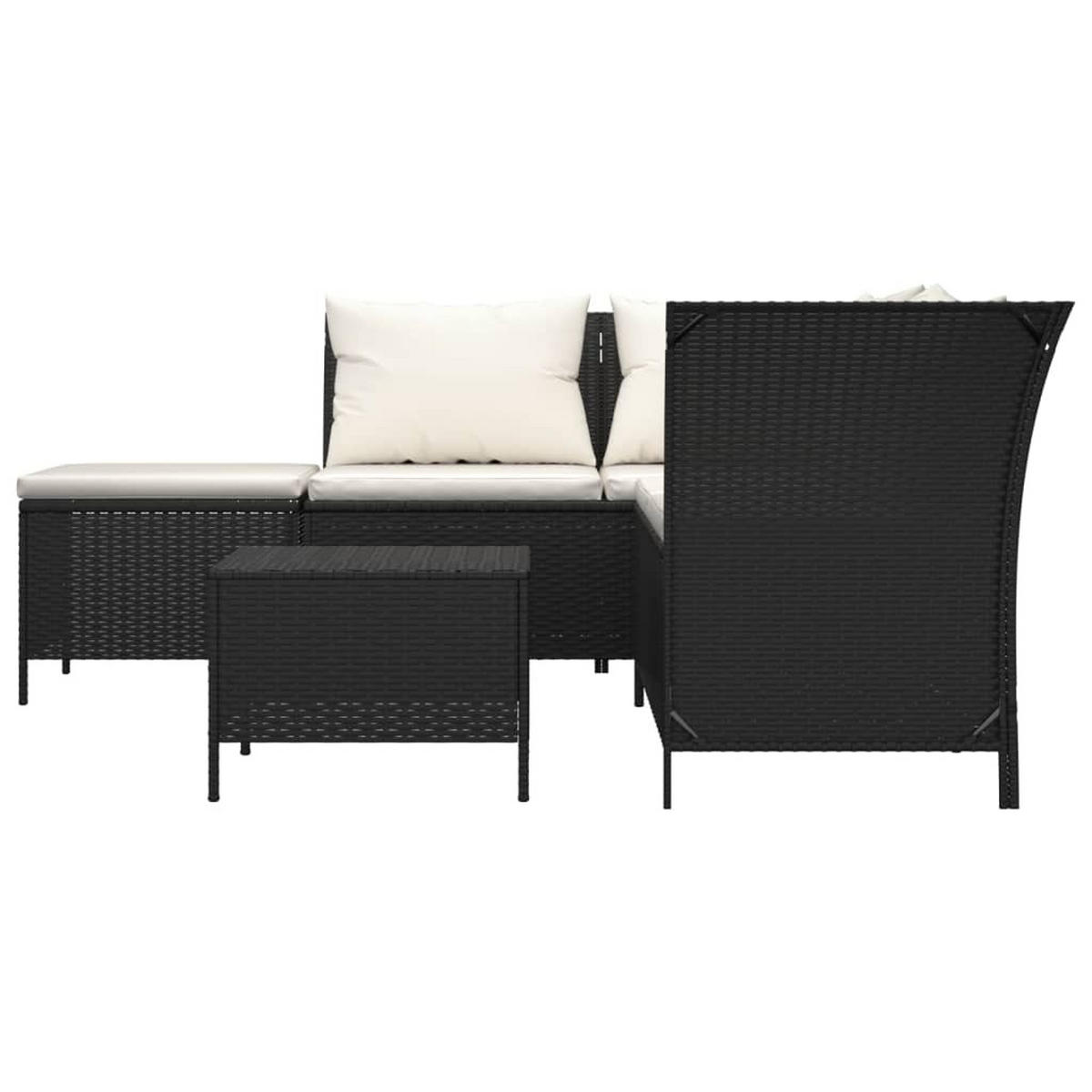LOUNGEGARNITUR mit Kissen-Stauraum und Couchtisch, aus Poly Rattan, Schwarz, 3-teiliges Set - Schwarz, Kunststoff - vidaXL