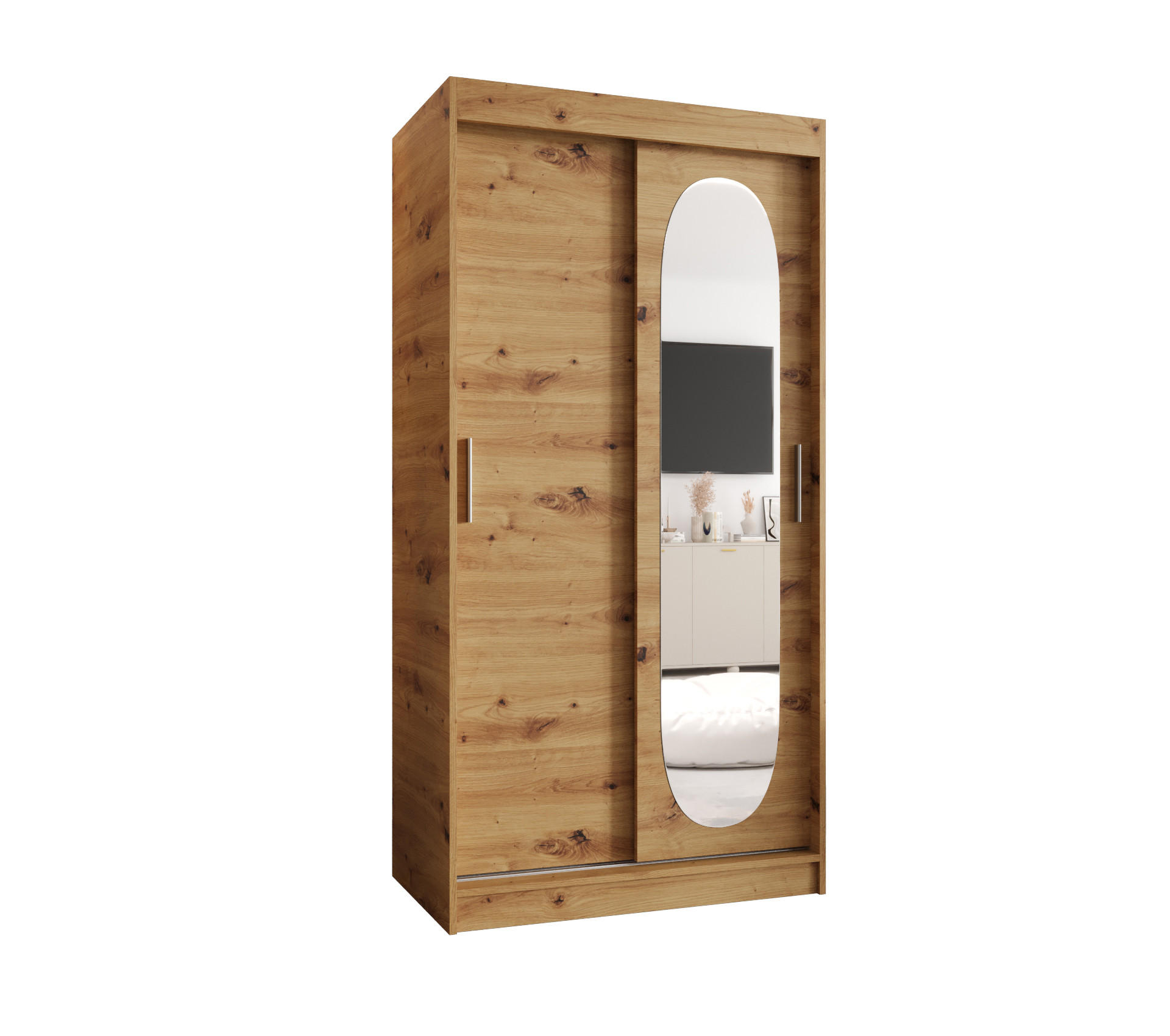 SCHWEBETÜRENSCHRANK 200/100/62 2-türig - Silberfarben/Eiche Artisan, Holz (100/200/62cm) - MÖBEL KRYSPOL