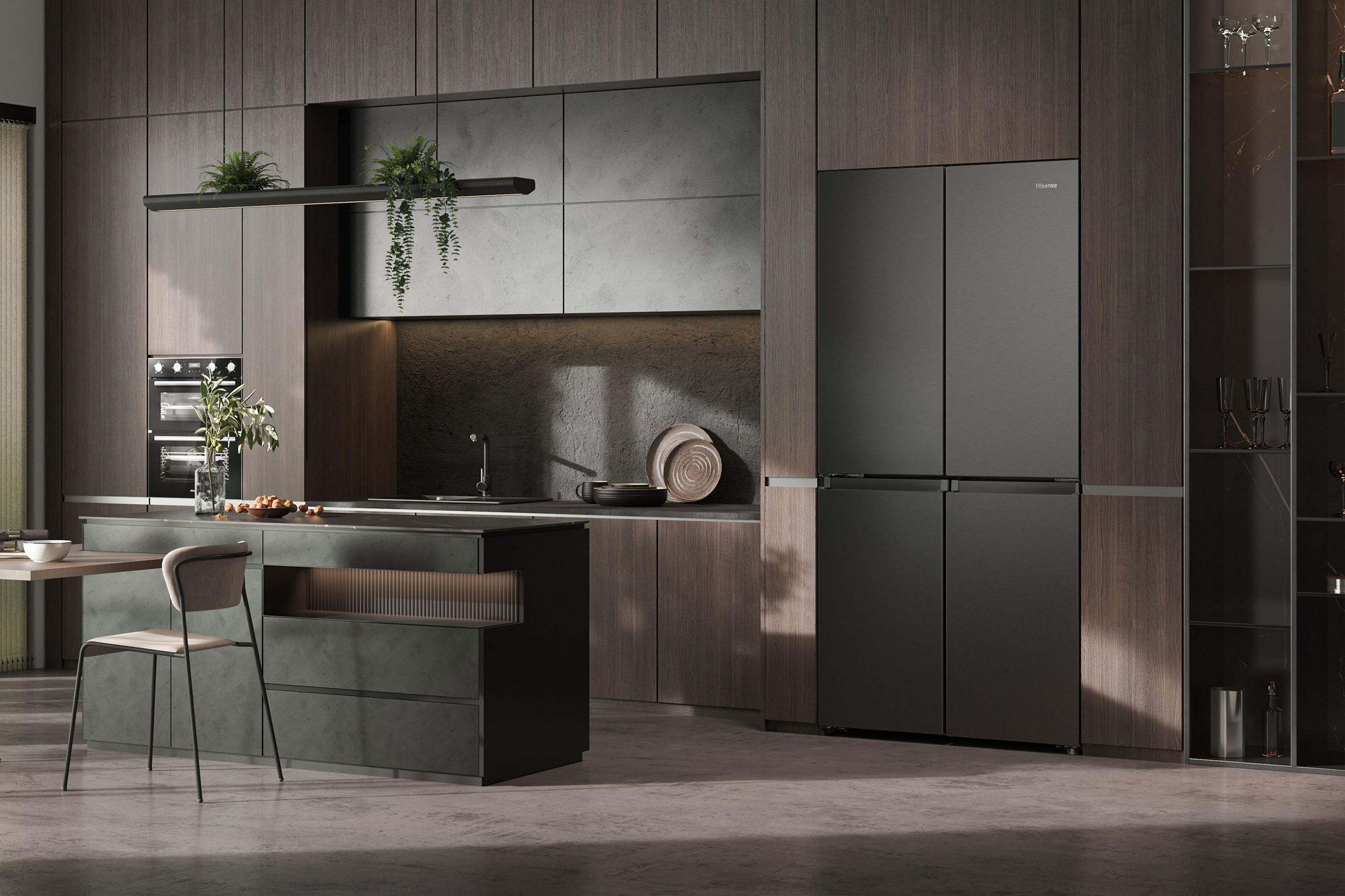 Design-Küche mit mit modernem Multi-Door Kühl-Gefriergerät für beeindruckenden Strauraum, für maximalen Komfort.