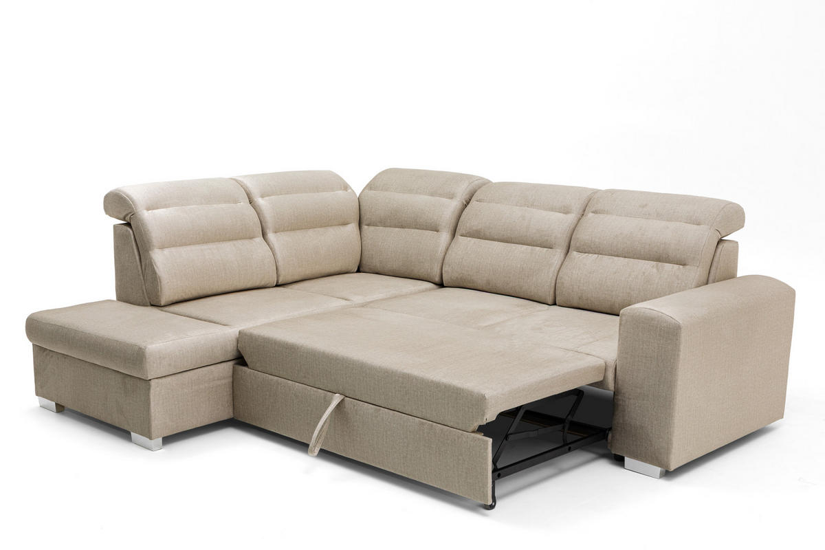 ECKSOFA CLOUD L Links mit Schlaffunktion 120x190 Velours Beige - Chromfarben/Beige, Holz/Kunststoff (202/260cm) - Muffo