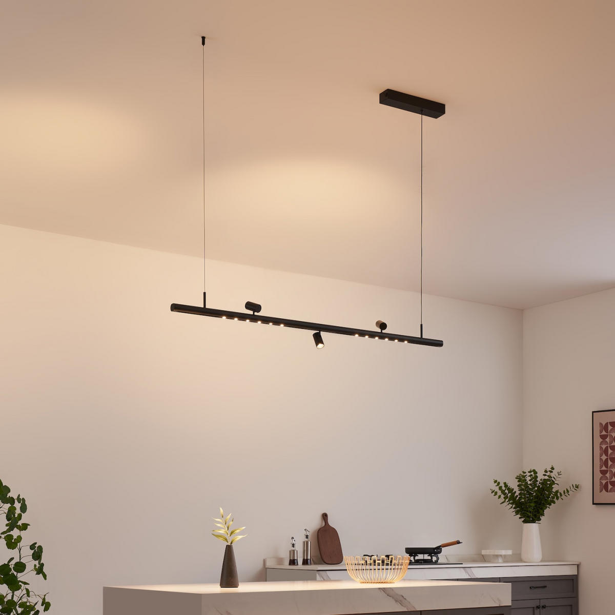 PENDELLEUCHTE MIT SPOTSTRAHLERN Lyne, Schwarz, 125cm - Schwarz, Metall (125/125/8.5cm) - KOSILUM