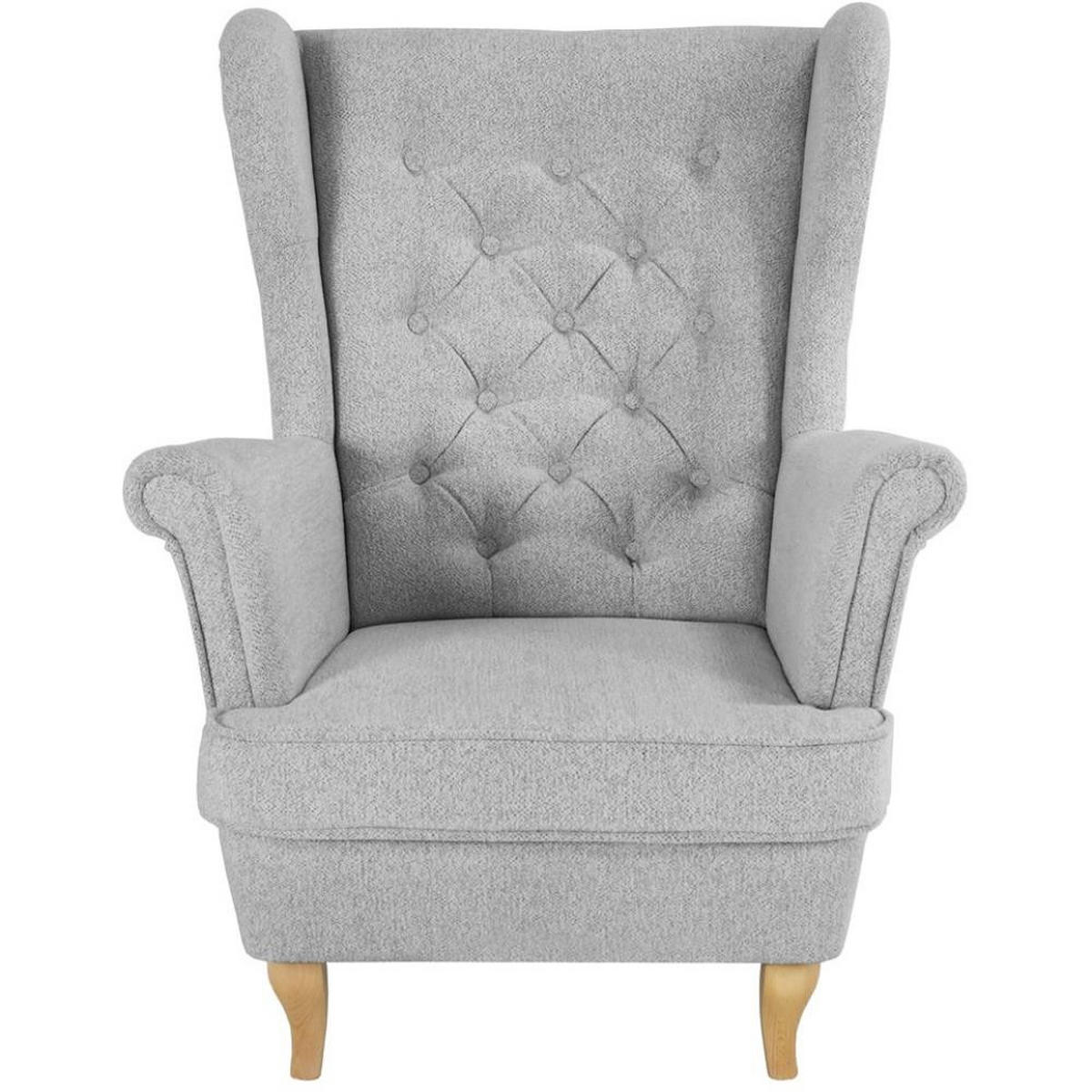 CHESTERFIELD-SESSEL Falco hellgrau mit Buche Holzbeinen - Hellgrau, Holz/Textil (82/102/92cm) - Beautysofa