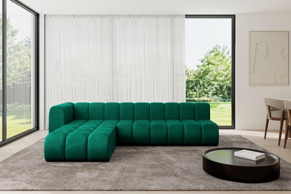 ECKSOFA modulares Sofa Darnel-L2 - 296x177x70 cm Grün - Dunkelgrün, Holzwerkstoff/Textil (296/177cm) - ALTDECOR