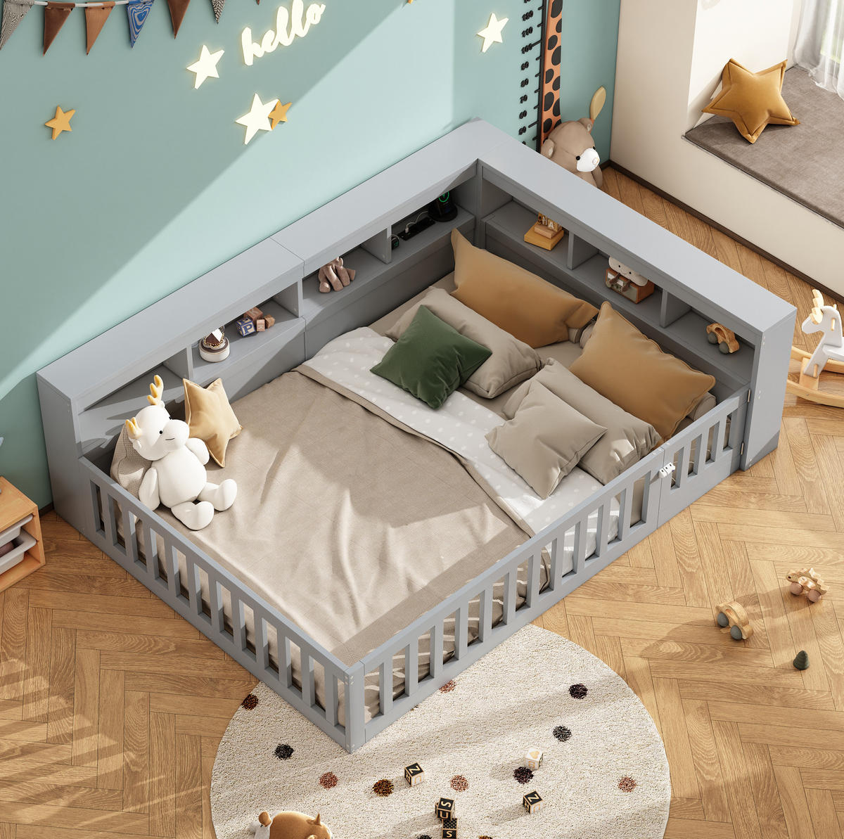 DAYBETT aus Spanplatte und MDF 140x200 cm Grau mit Stauraum, Steckdosen und USB-Anschlüssen - Grau, Holzwerkstoff (140/200cm) - IVMEU