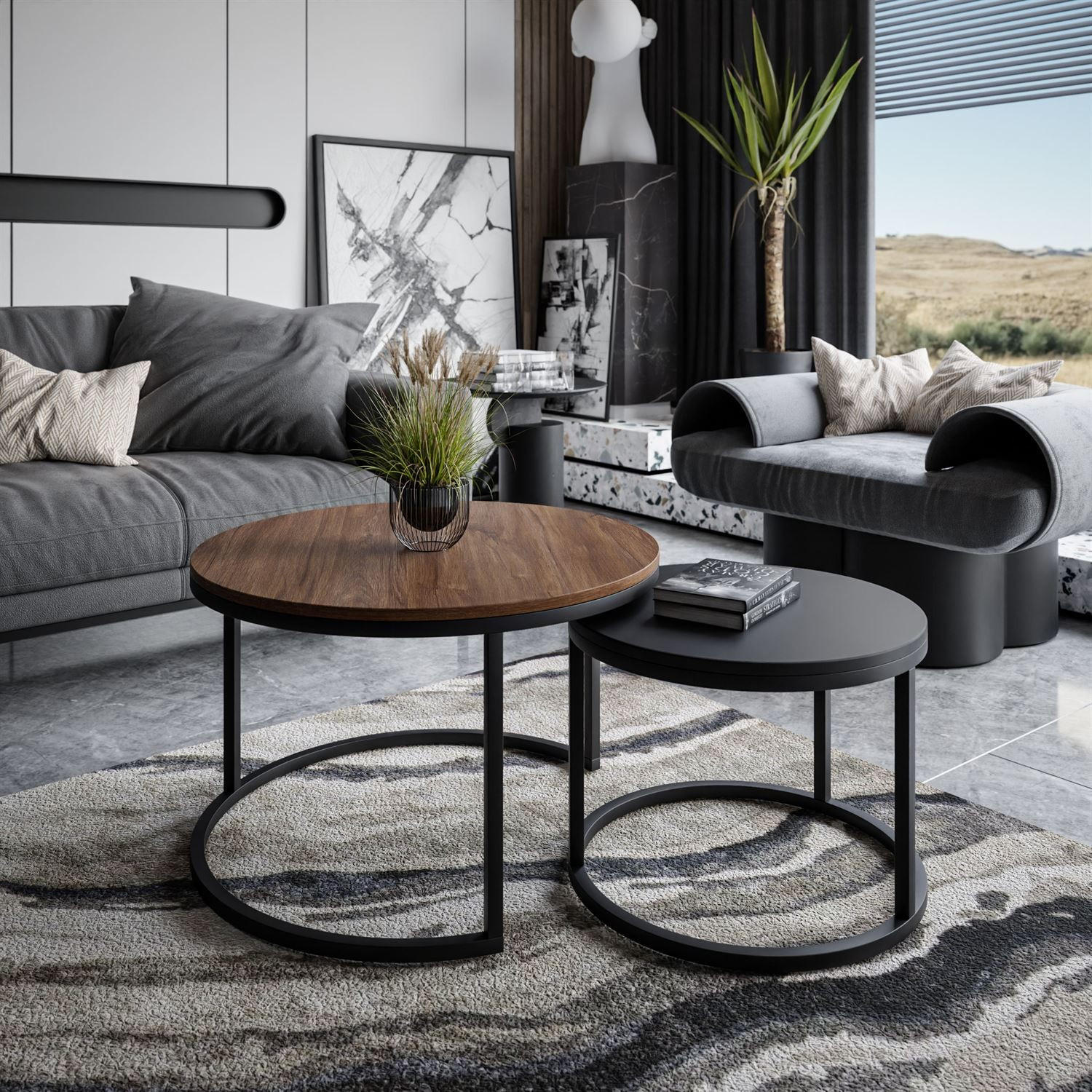 COUCHTISCH CIRI MIX SLIM 2-in-1 - Schwarz, Holzwerkstoff (70/70/48cm) - Lookway