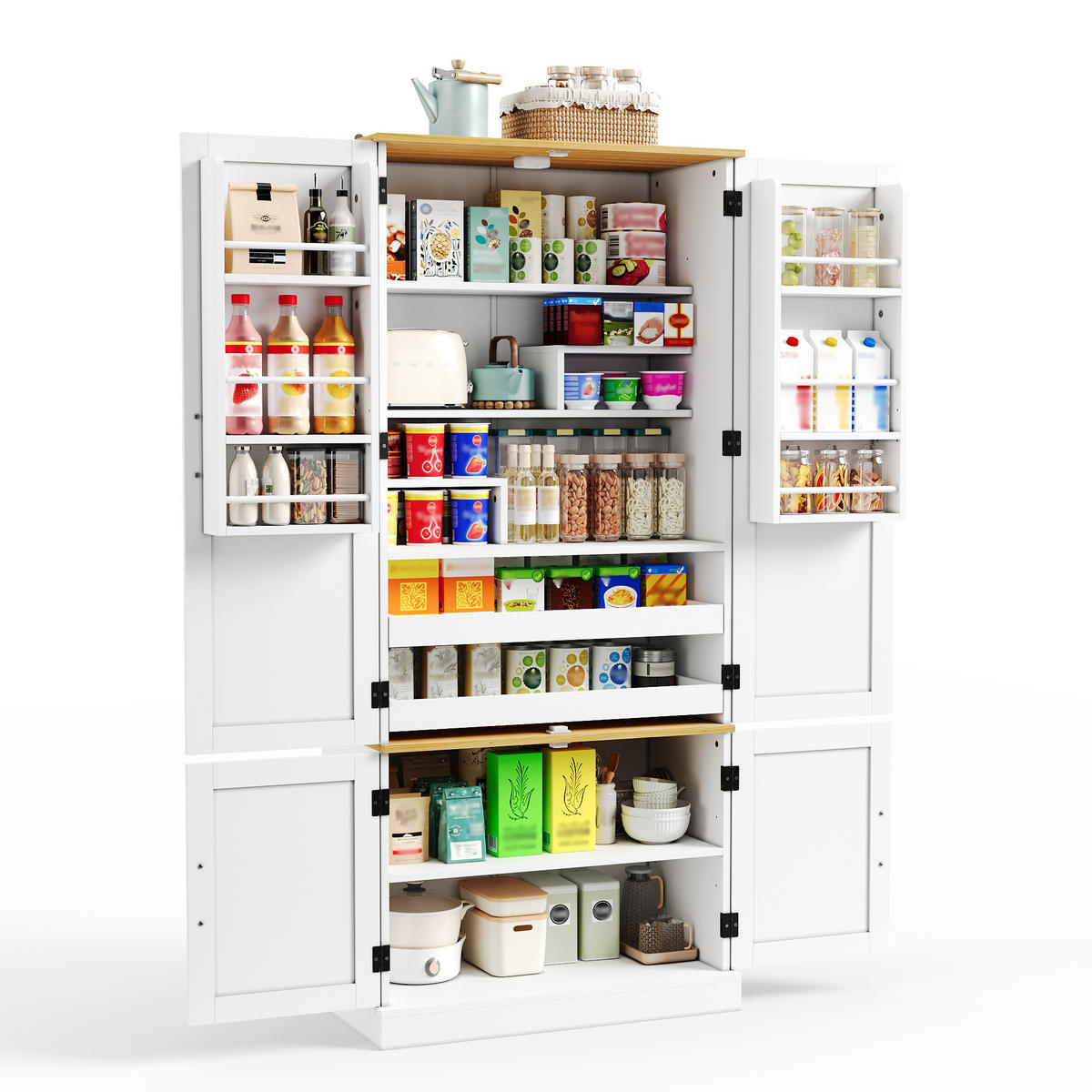 GESCHIRRSCHRANK 181 cm MDF Weiß mit Bewegungssensor LED und Schubladen - Weiß, Holzwerkstoff (80.01/181.1/39.62cm) - Korfee