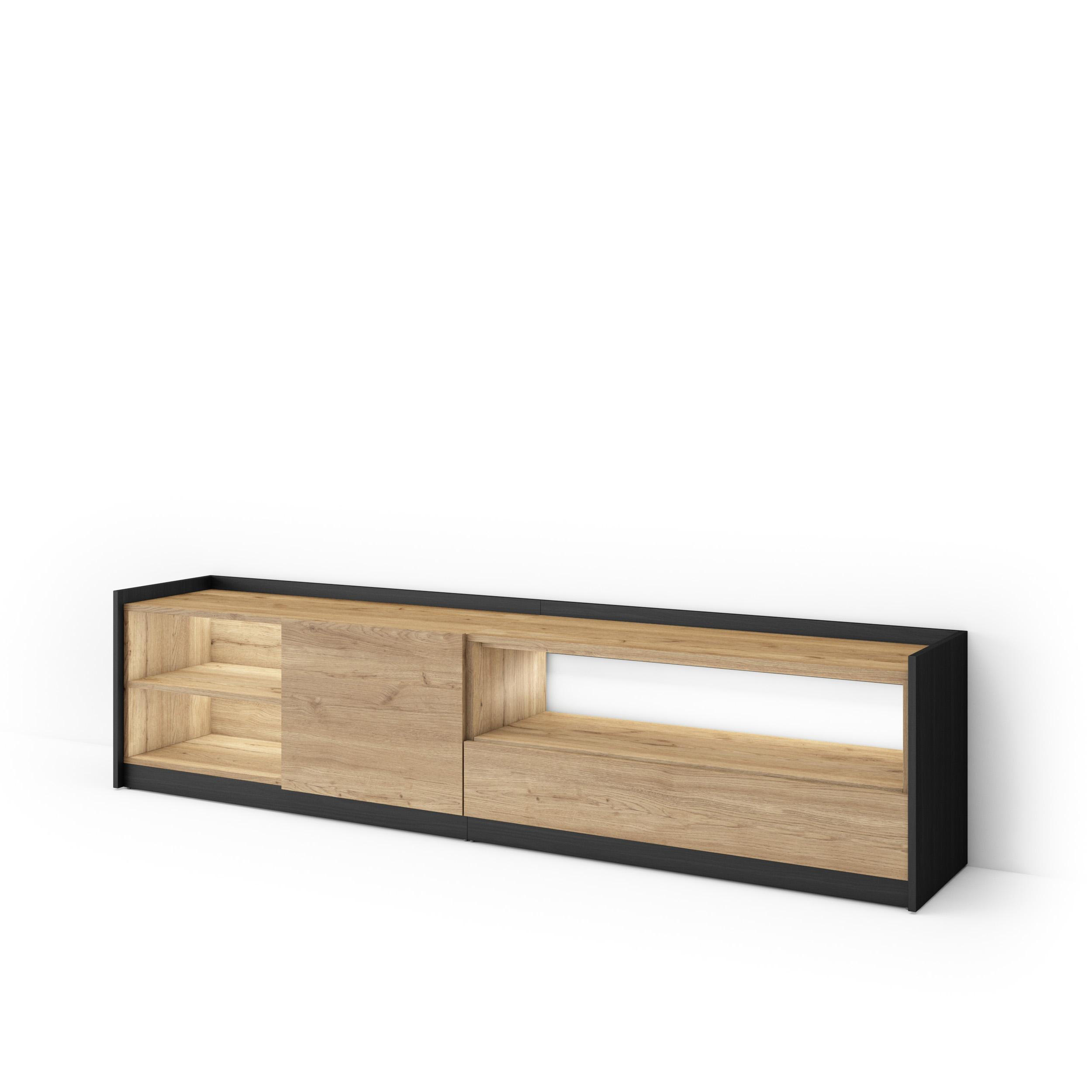 LOWBOARD, Eiche und Schwarz, 207/37/50cm, mit Led - Eichefarben, Holzwerkstoff (207/50/37cm) - Skraut Home