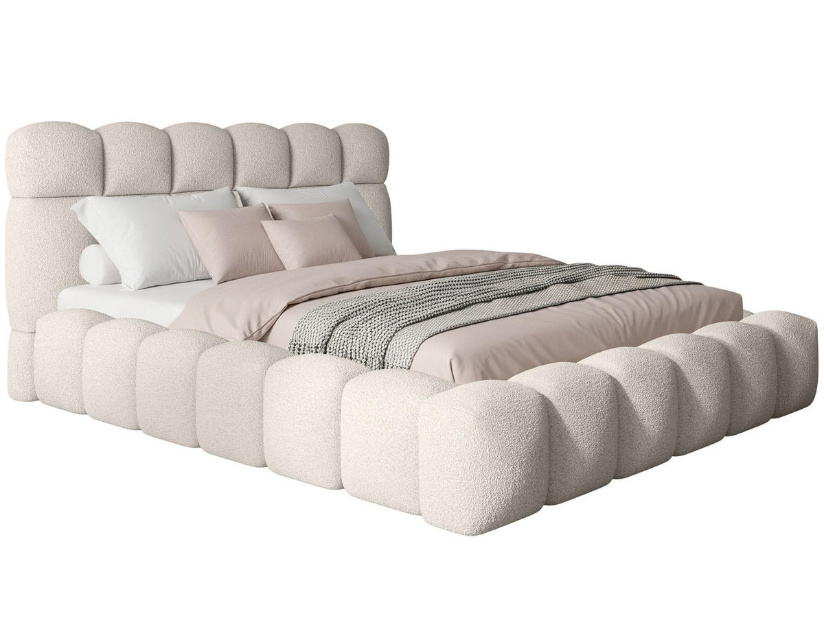 POLSTERBETT Mira XL Hellbeige 140/200 cm Boucle mit Bettkasten - Beige, Textil/Metall (140/200cm) - wonello
