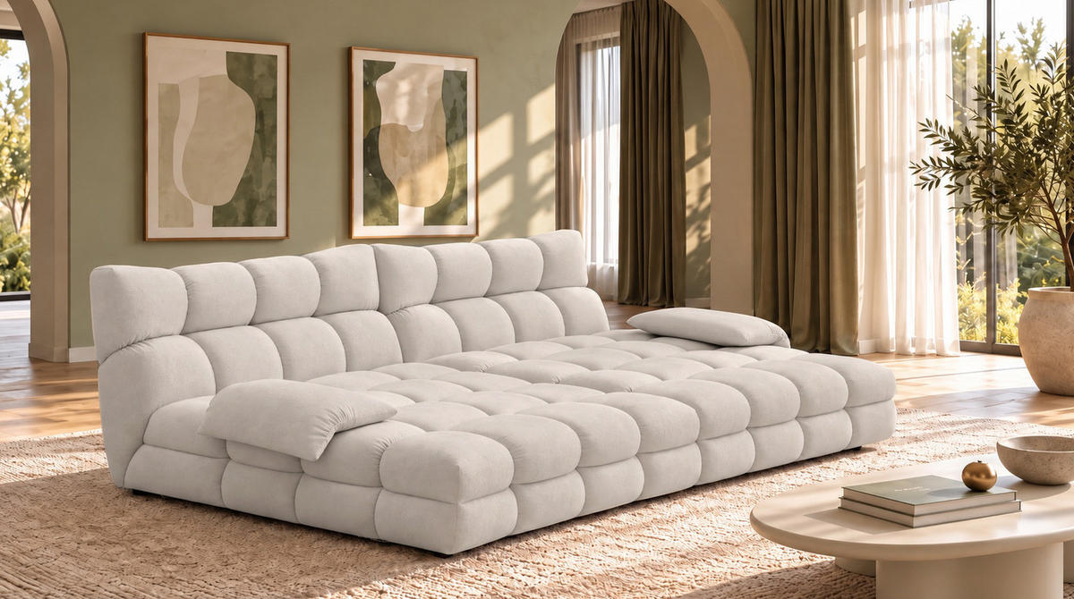 BIG SOFA AMIA Hellgrau Velvet - Hellgrau/Schwarz, Kunststoff/Textil (290/86/178cm) - KAWOLA