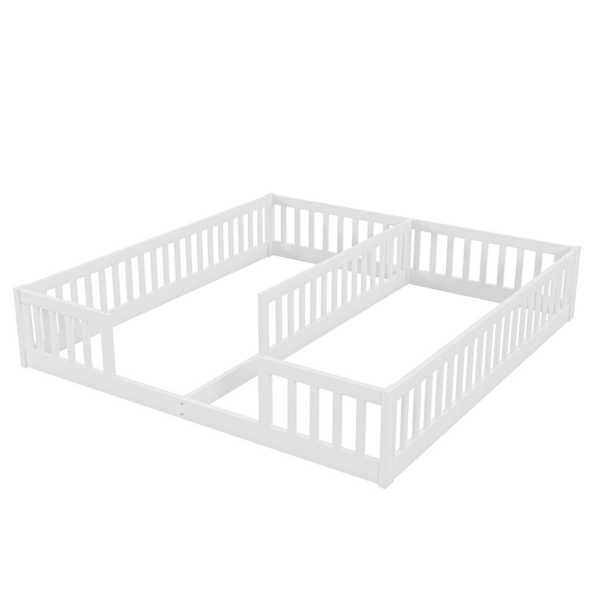 KINDERBETT Kindereinzelbetten 90/200 cm mit Sicherheitsgitter und 2 Liegeflächen aus Kiefer, Weiß - Weiß, Holzwerkstoff (90/200cm) - Redom