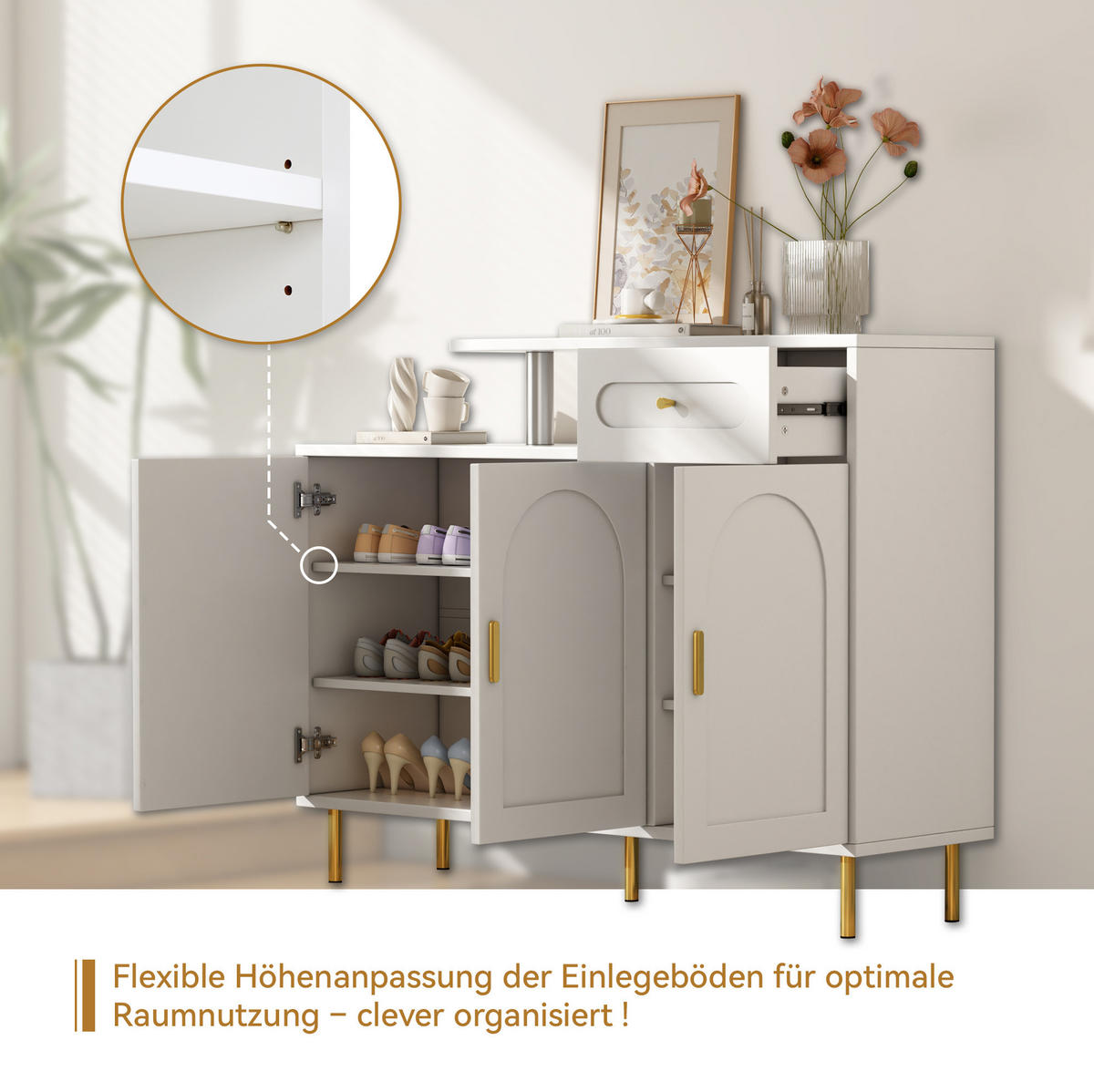 SIDEBOARD 120/35/92 cm aus Spanplatte mit 3 Türen, 1 Schublade und Metallgriffen, Weiß - Weiß, Holzwerkstoff (120/92/35cm) - Redom