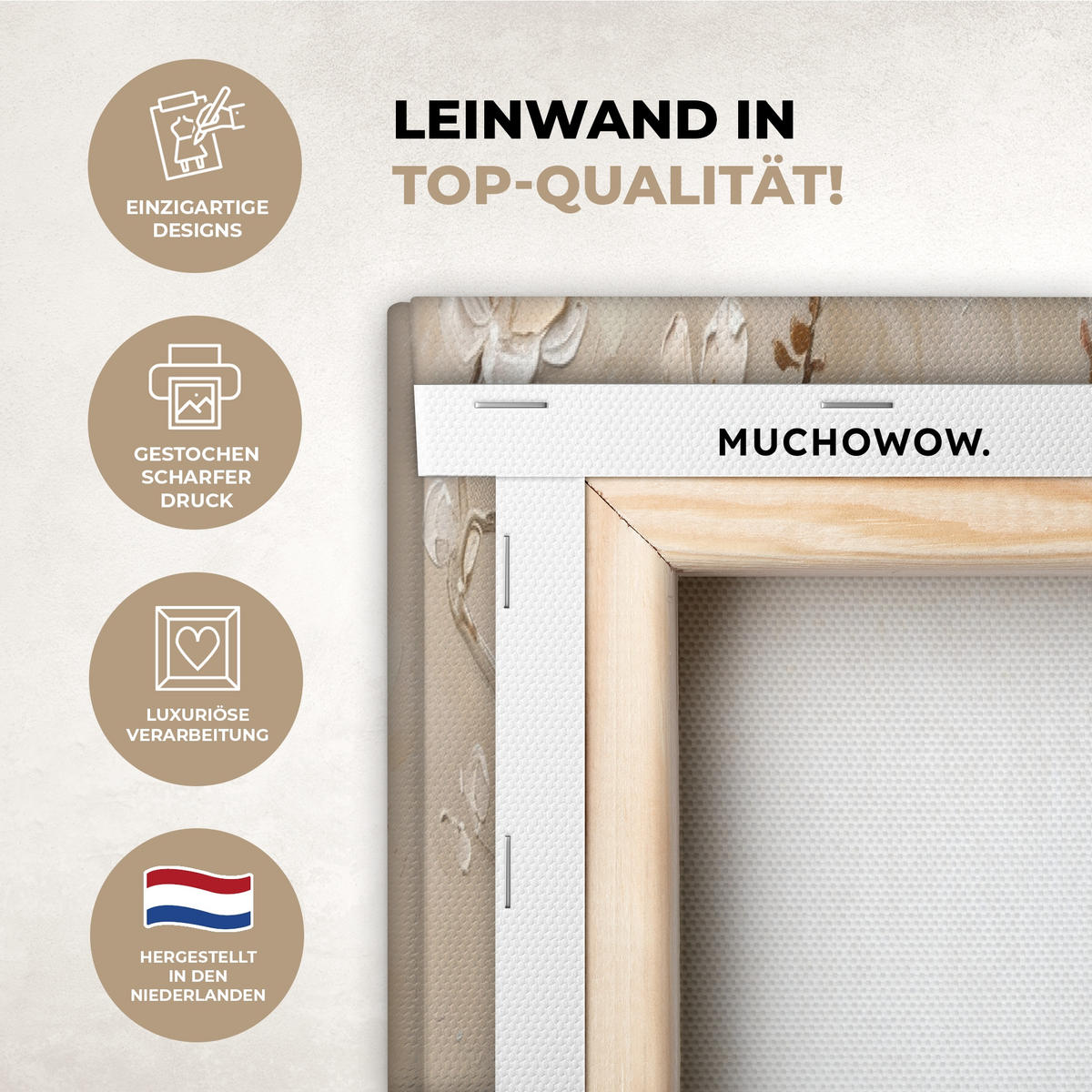 LEINWANDBILD 3er Set Beige - Blüte - Modern 180x80 cm - Greige, Textil (180/80cm) - MuchoWow
