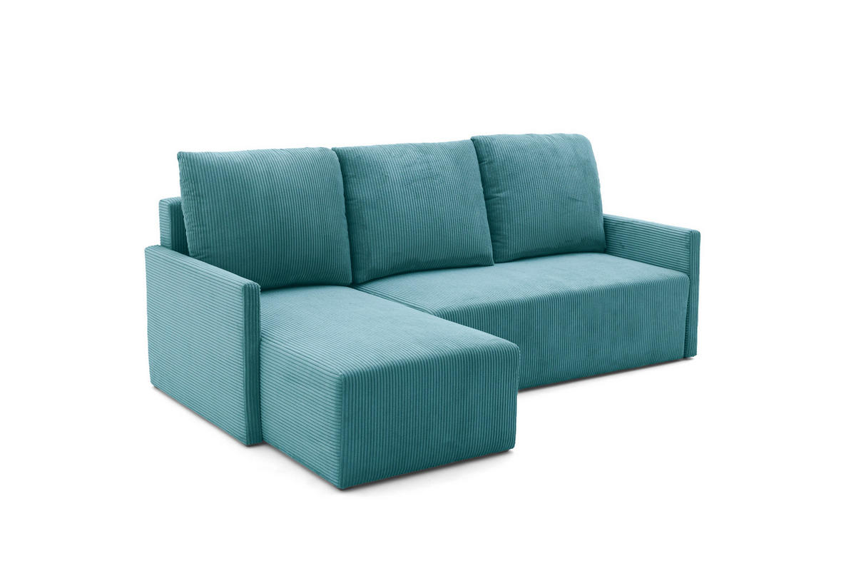 ECKSOFA GARDA L Links mit Schlaffunktion 132x198 Cord Blau - Blau/Schwarz, Holz/Kunststoff (209/145cm) - Muffo